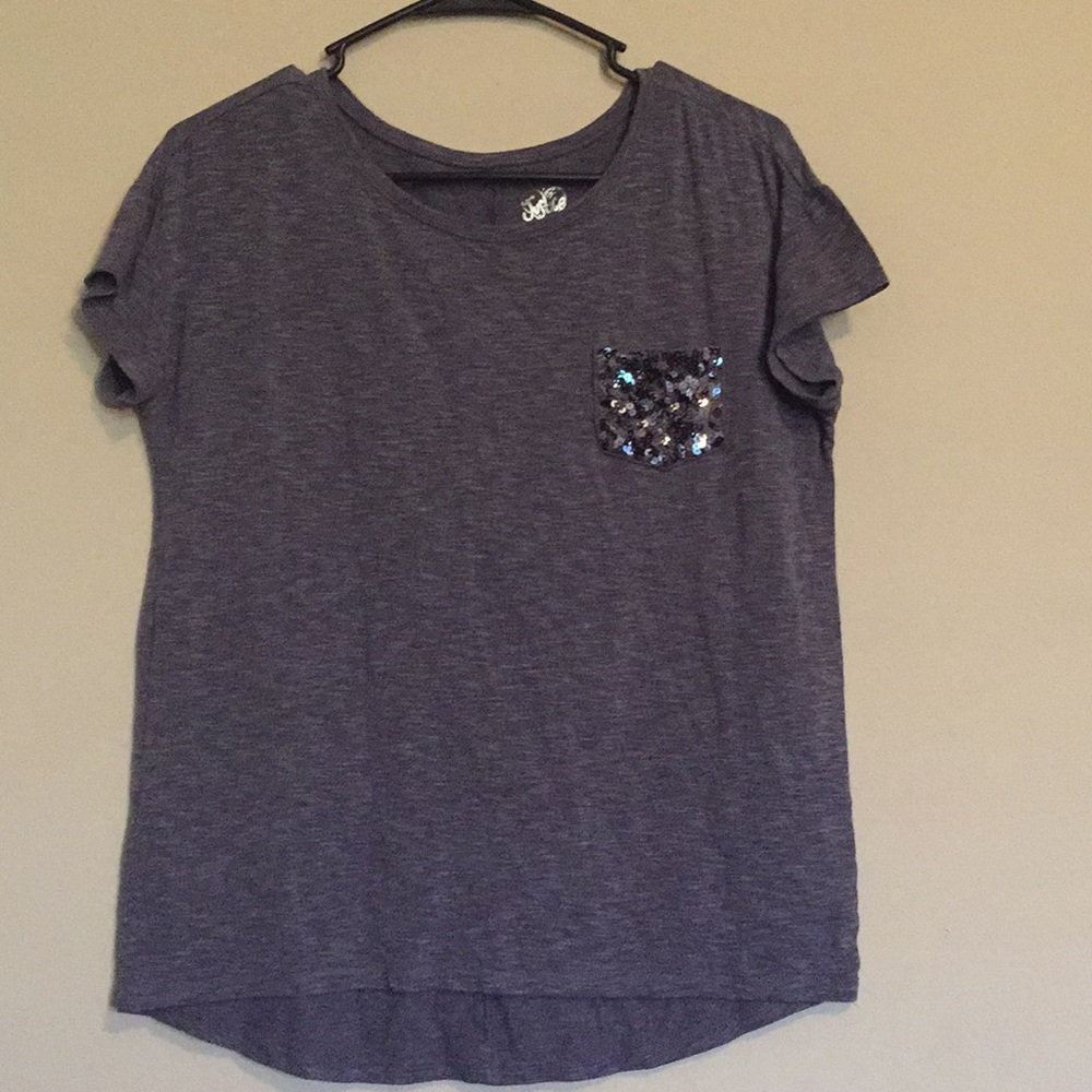 Grey Shirt with a Sequin Pocket
